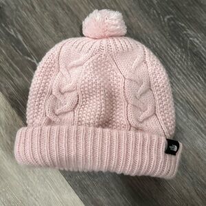 Cozy North Face Pink Knit Pom-Pom Beanie for Kids